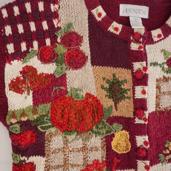Vintage Casual Corner Annex Pumpkin Apple Patchwork Harvest Sweater Grandma S - Picture 6 of 11
